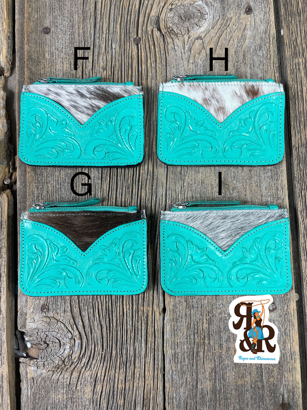 Tooled Leather Cowhide V Card Wallet & Zipper Pouch