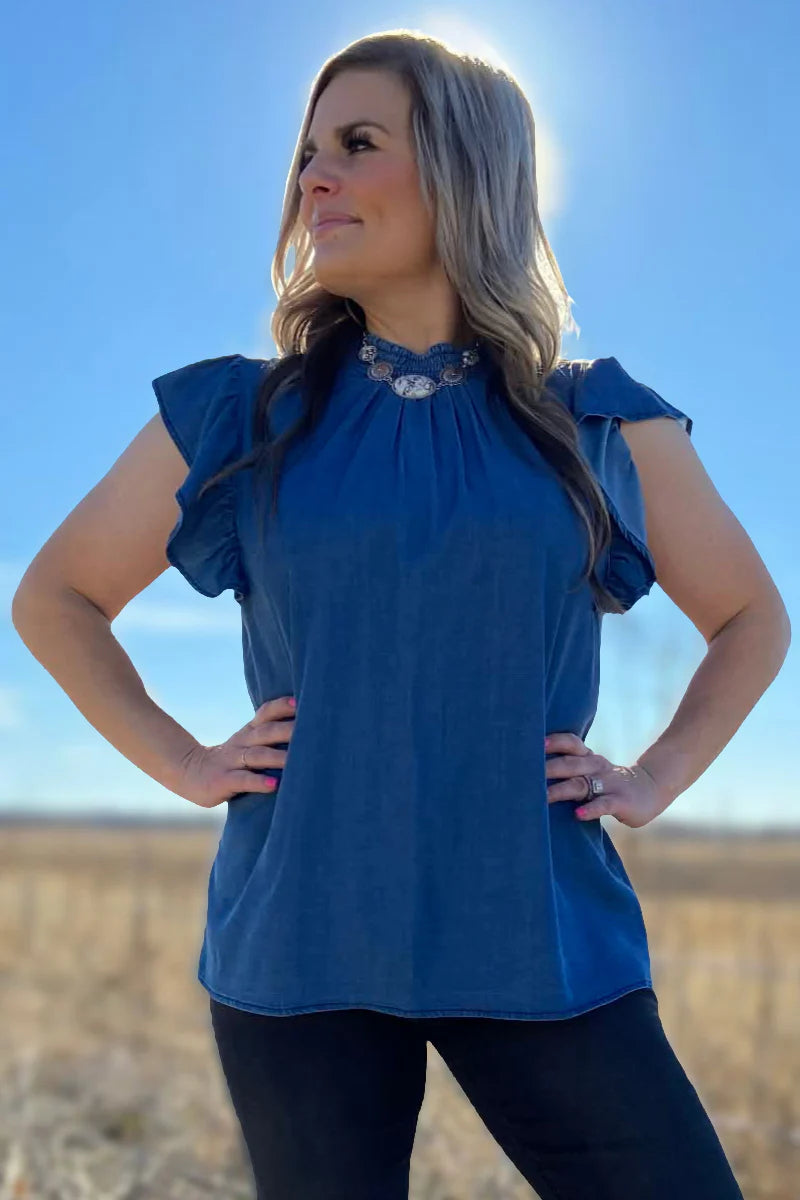 Baby Doll Denim Top Dark Wash