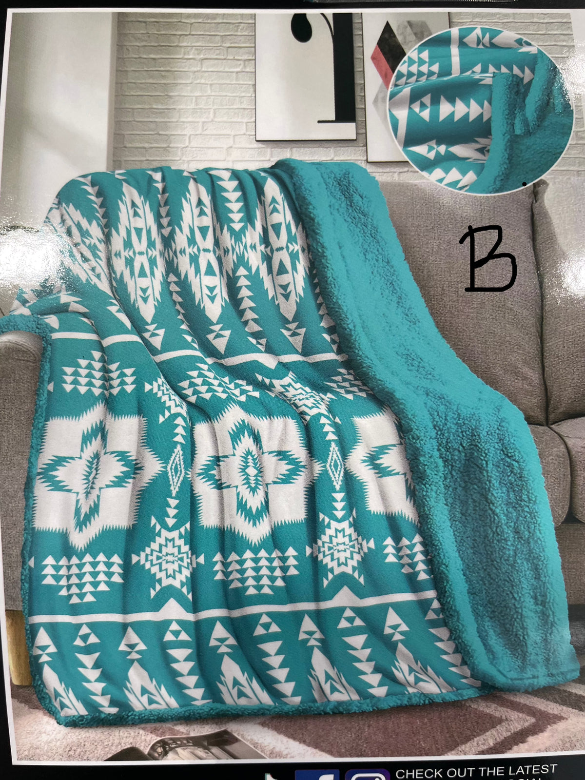 Western Print Plush &amp; Sherpa Queen Throw Blanket