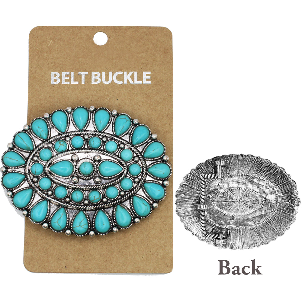 Turquoise stone oval belt buckle