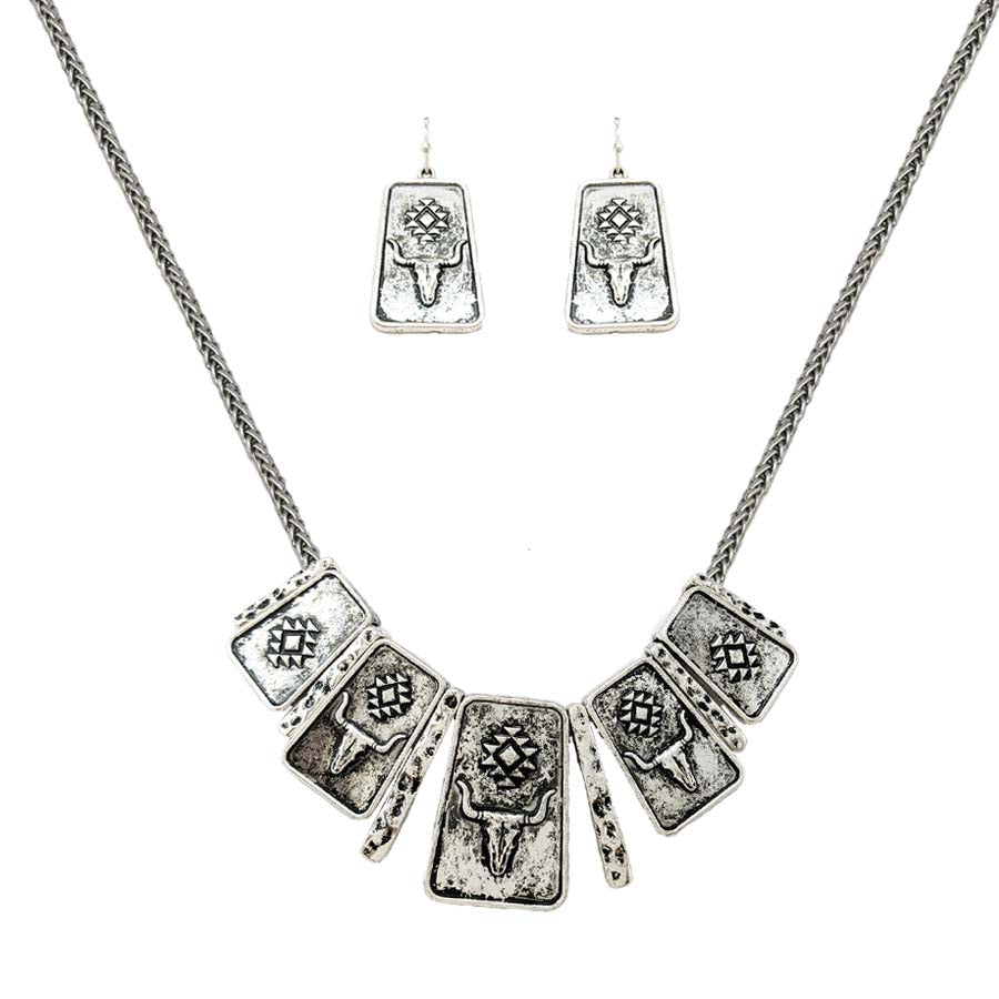 Cow Skull Tag Necklace Set