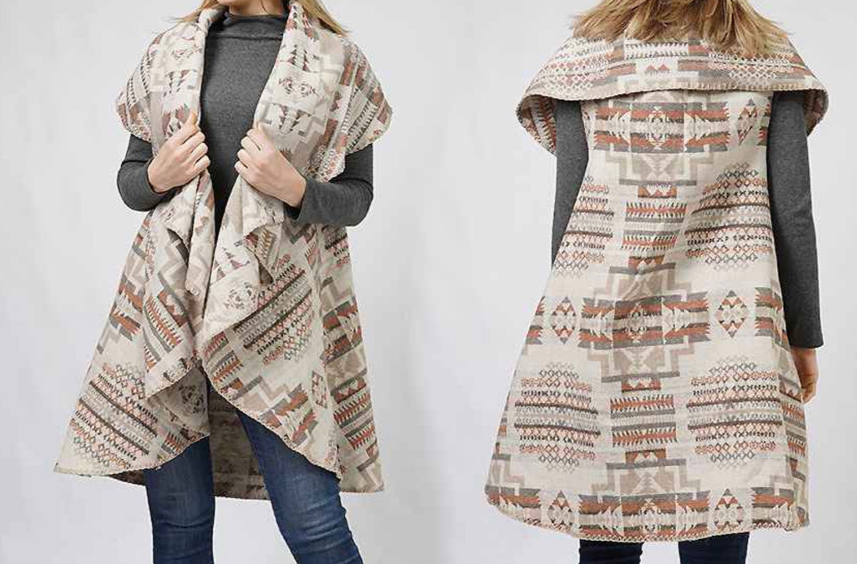 Sand Aztec Long Collar Vest