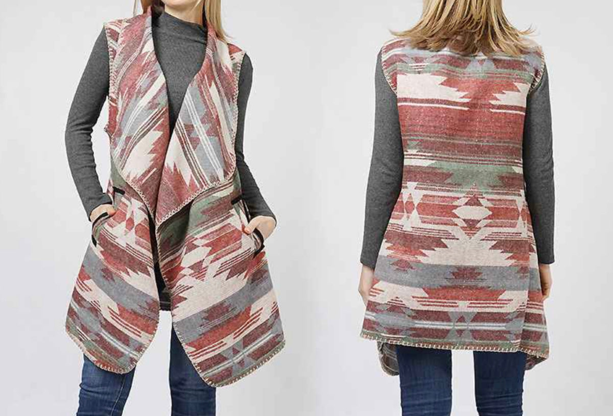 Rust Aztec Long Vest