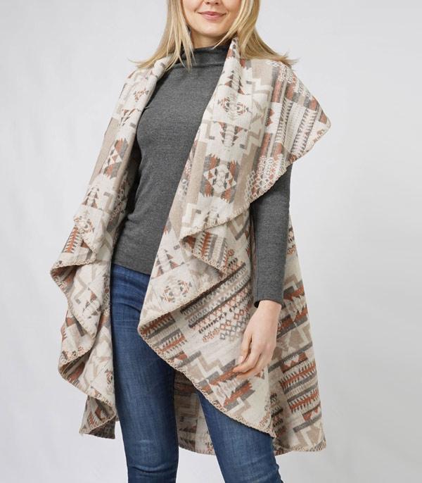 Sand Aztec Long Collar Vest