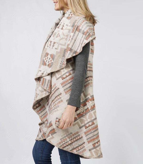 Sand Aztec Long Collar Vest