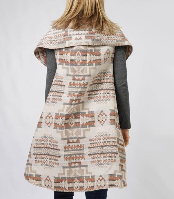 Sand Aztec Long Collar Vest