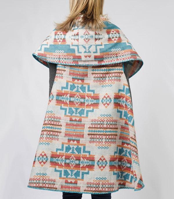 Blue &amp; Red Aztec Long Collar Vest