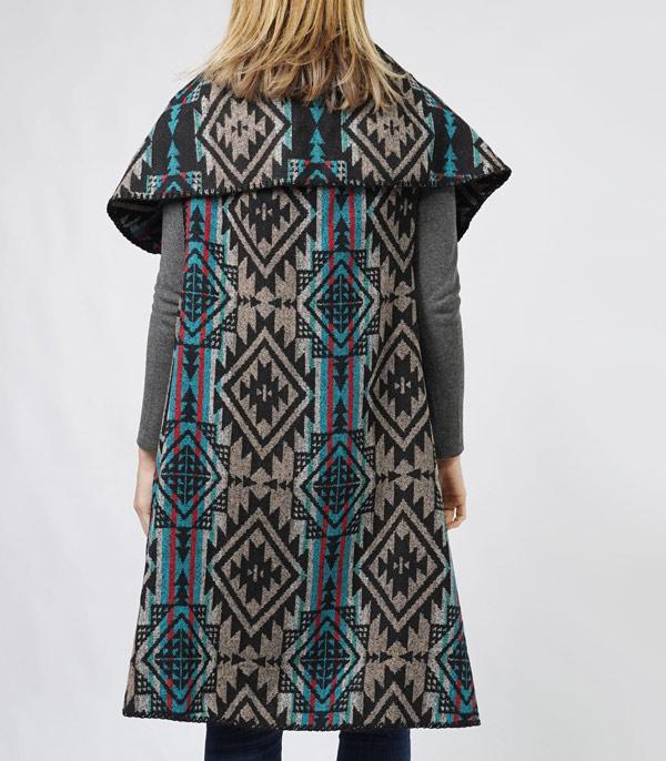 Black &amp; Blue Aztec Long Collar Vest