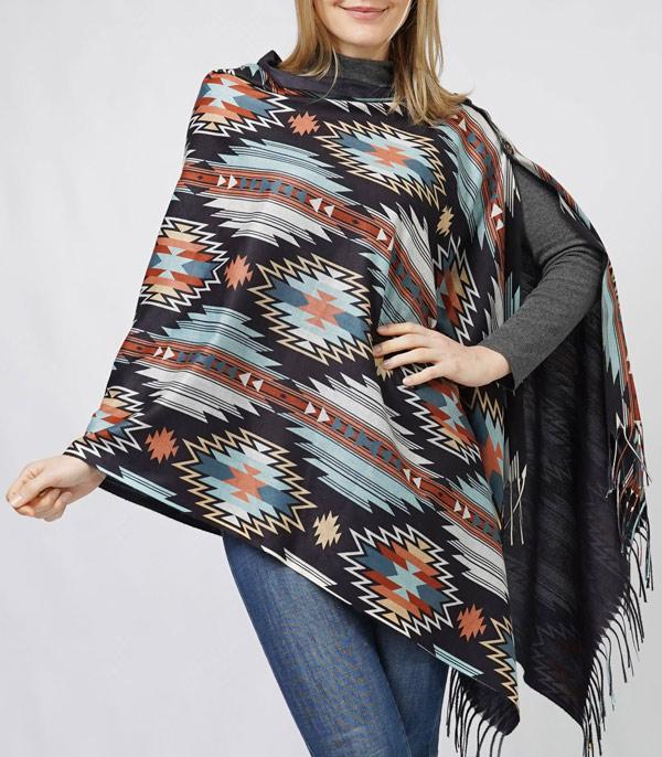 Black Aztec Poncho Scarf looo