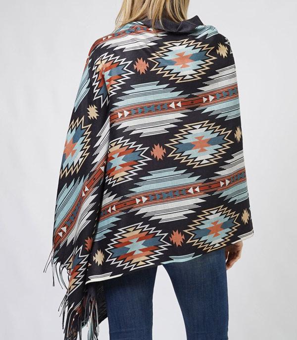 Black Aztec Poncho Scarf looo - Main Image
