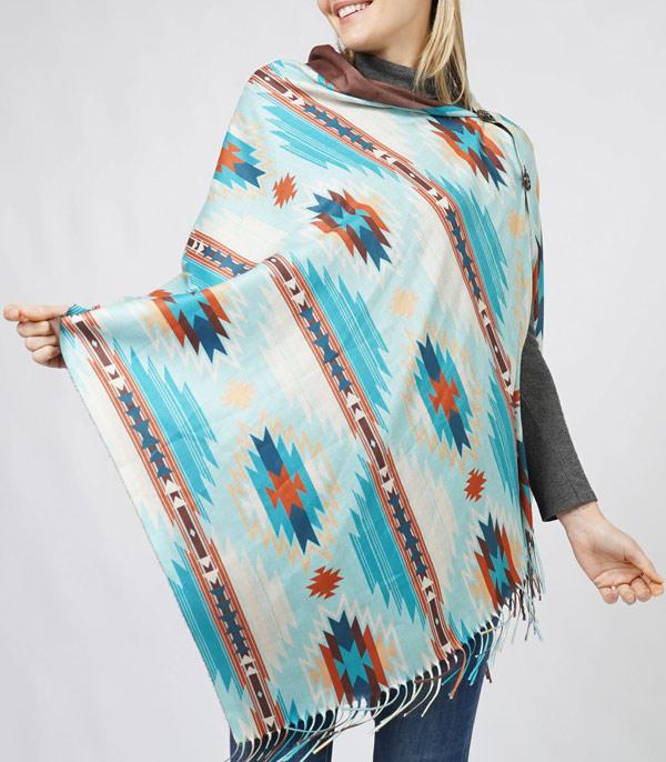 Turquoise Aztec Poncho Scarf