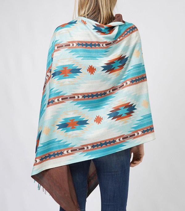 Turquoise Aztec Poncho Scarf