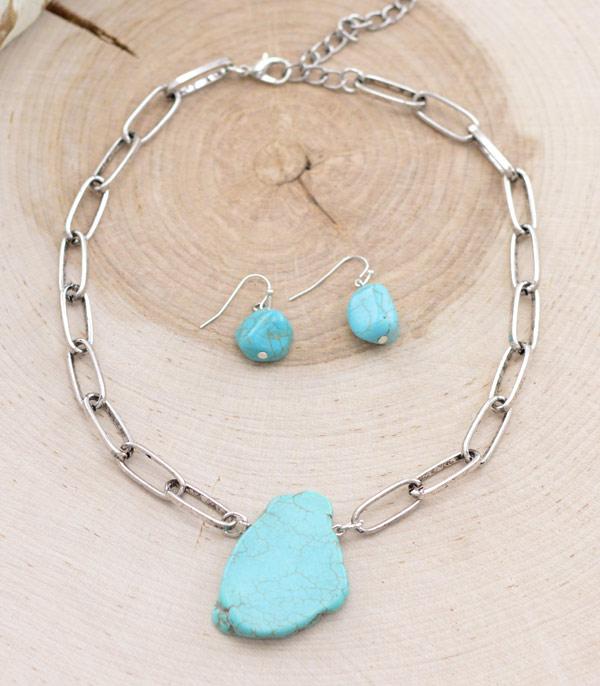 Turquoise Slab Chain Necklace - Ropes and Rhinestones