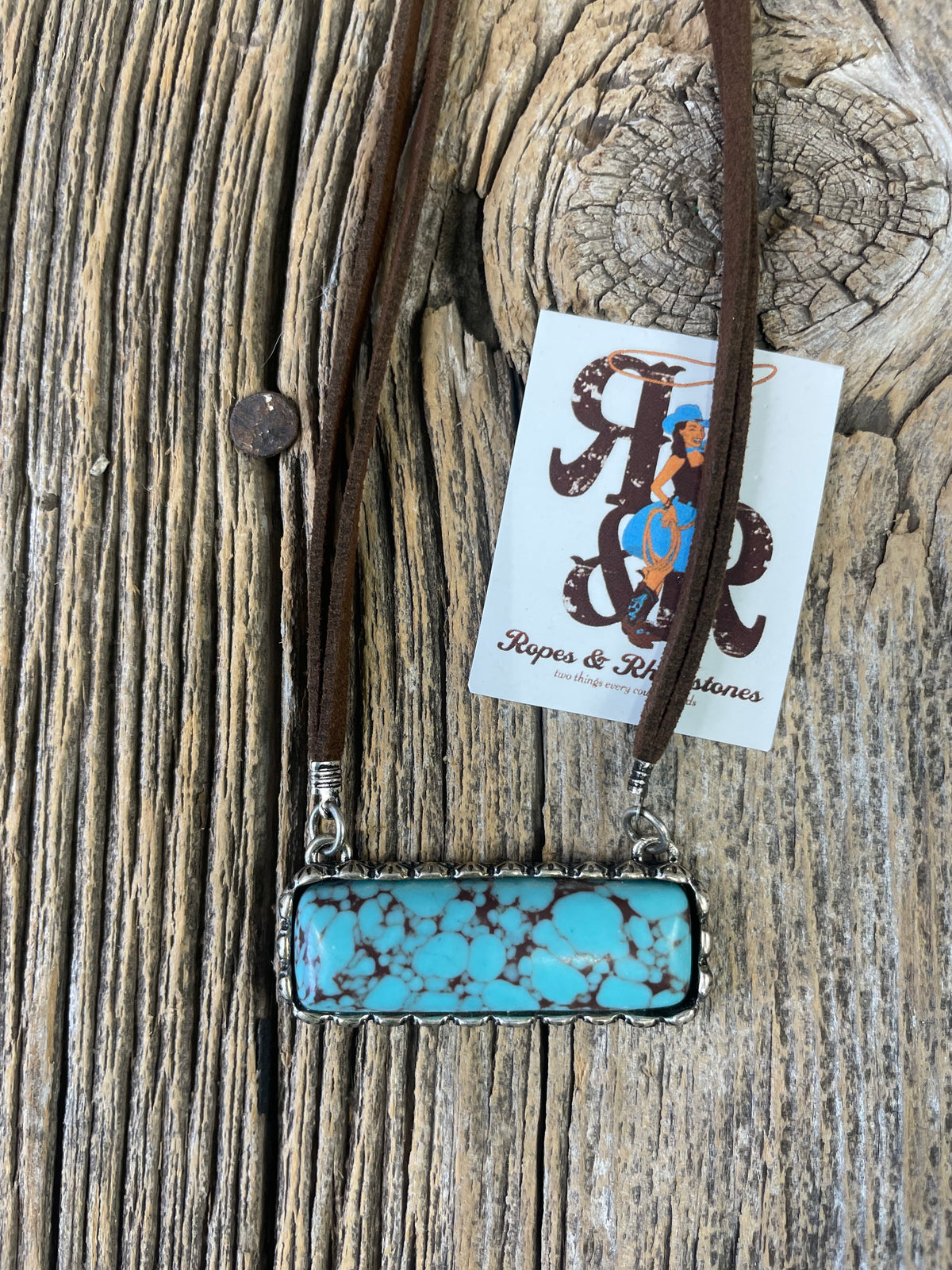 Turquoise Bar Leather Necklace