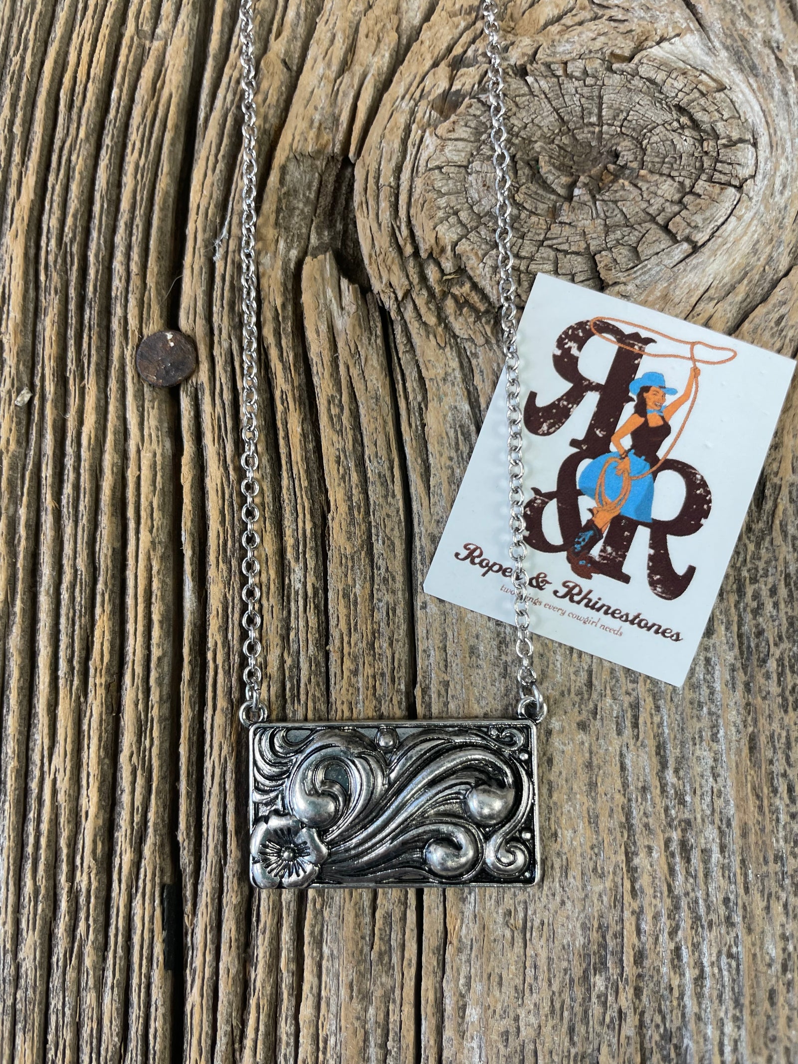 Floral Silver Scroll Necklace