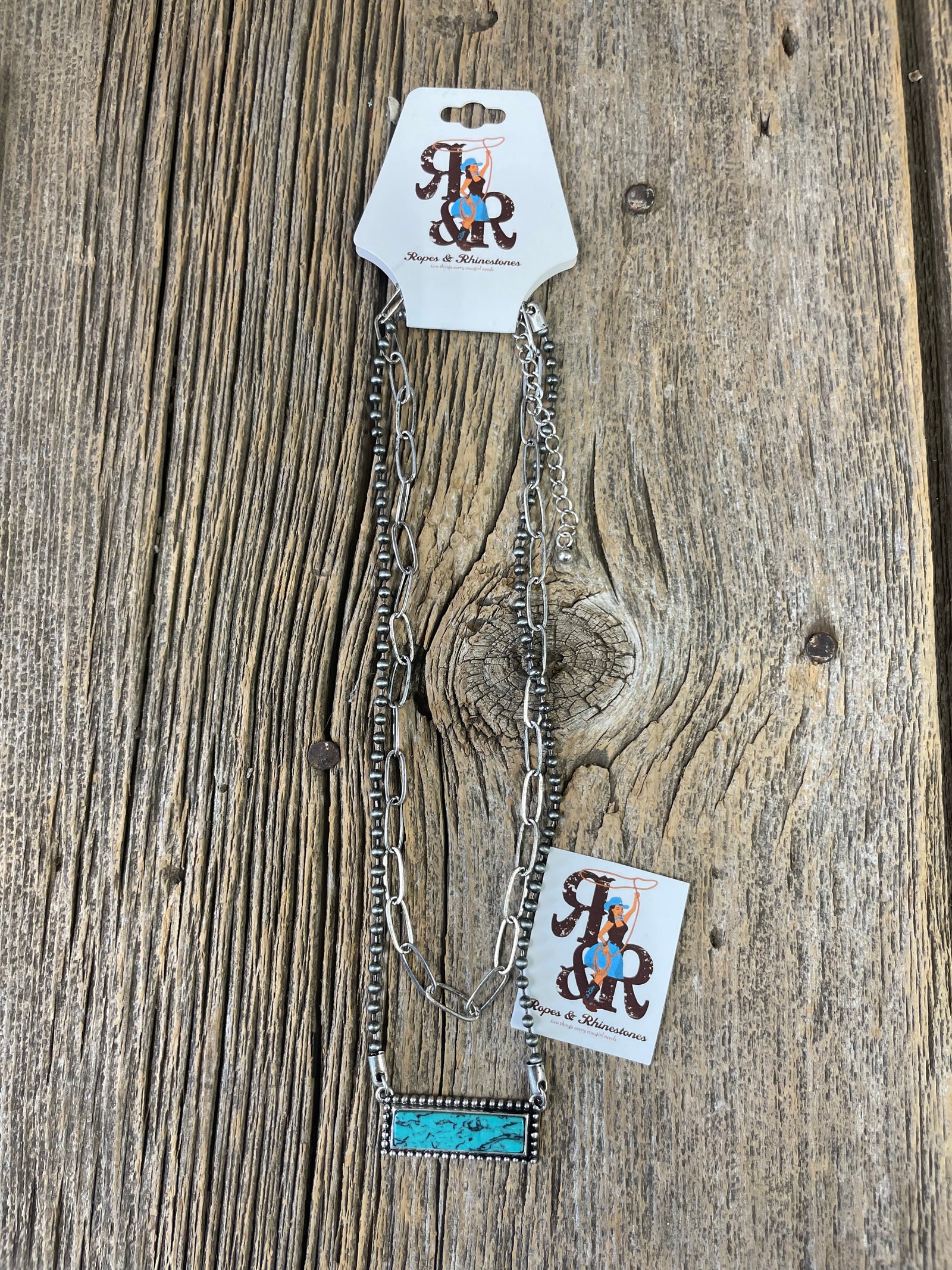 Double Chain Turquoise Bar Necklace