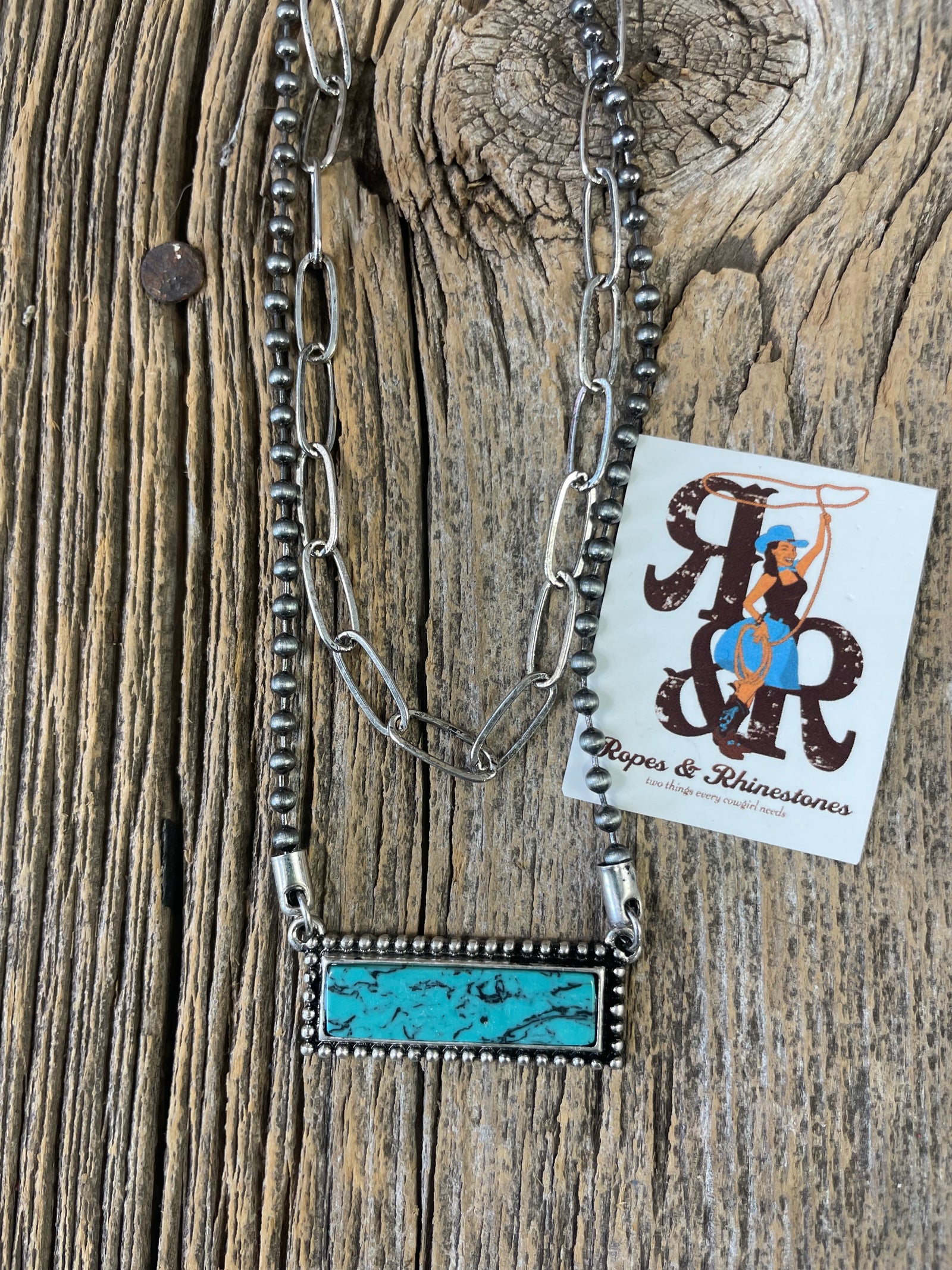 Double Chain Turquoise Bar Necklace
