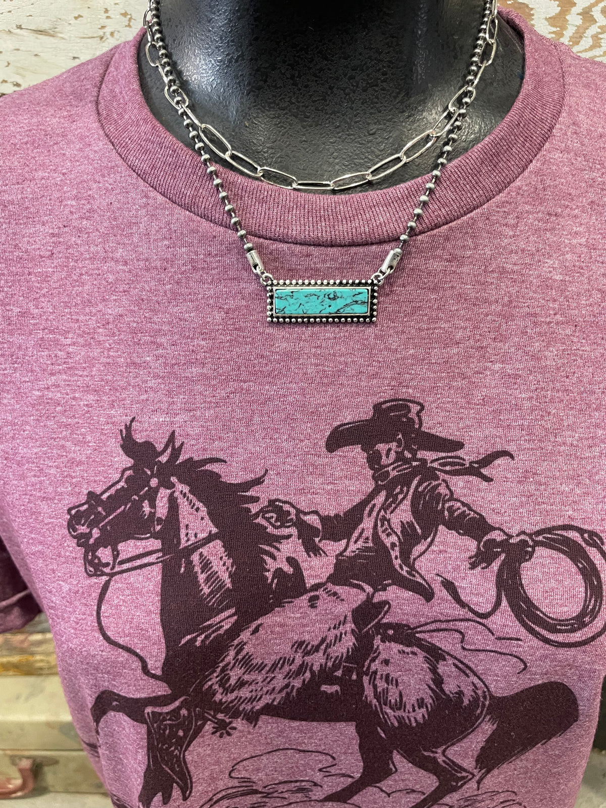 Double Chain Turquoise Bar Necklace