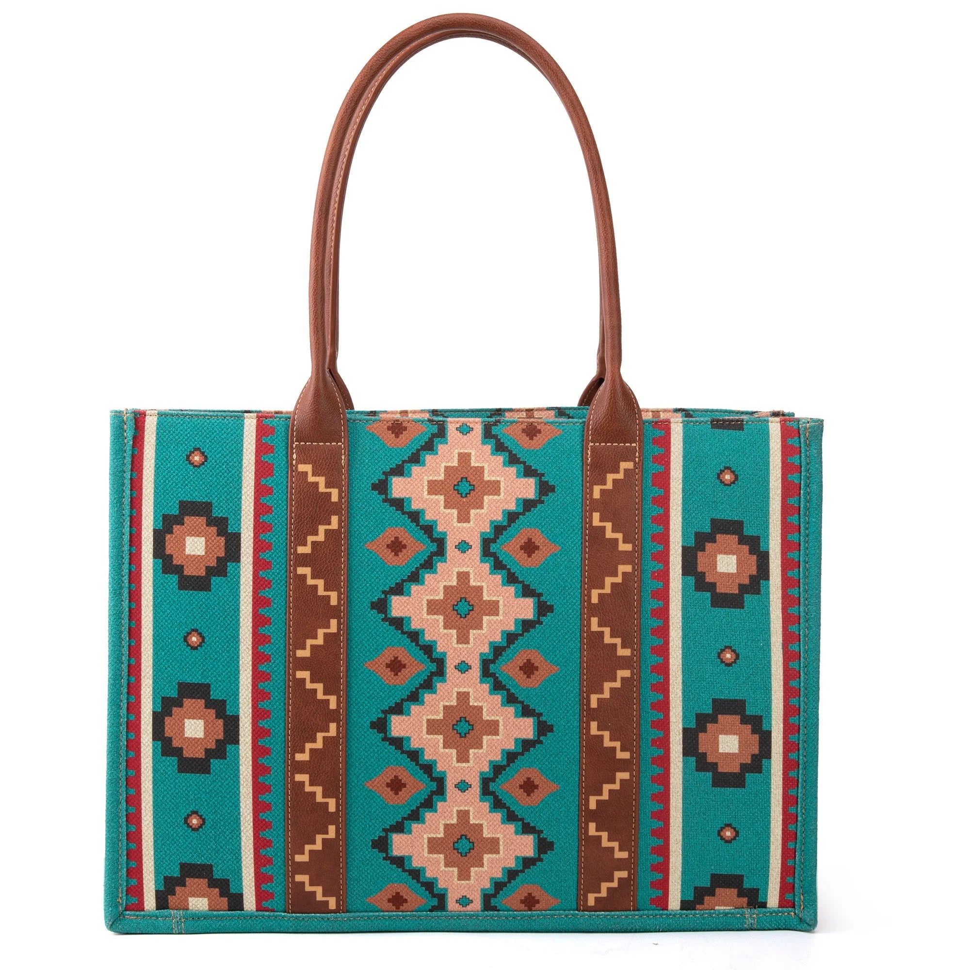 Turquoise Southwest Print Canvas Tote