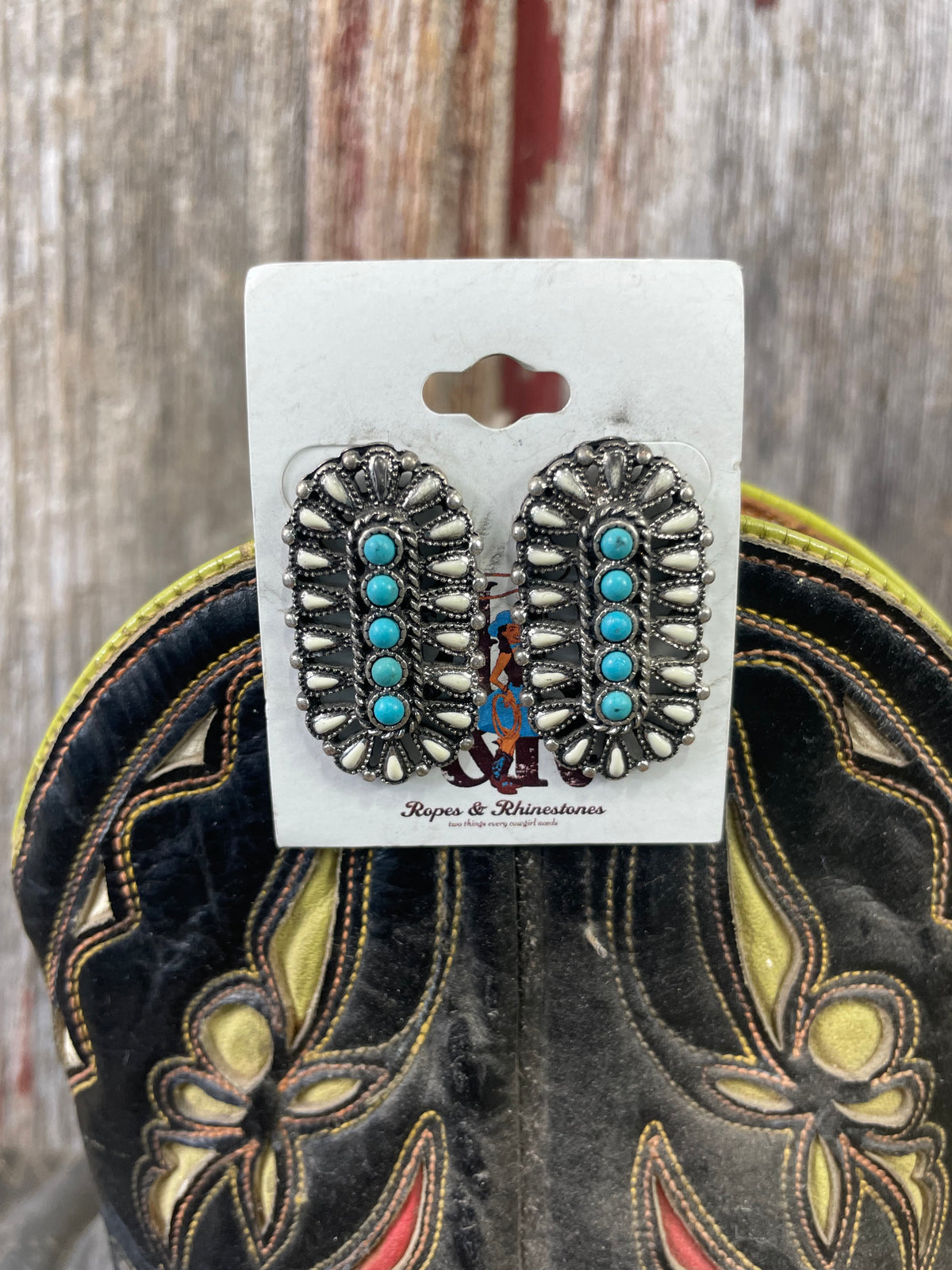 Oval Turquoise &amp; White Stone Earrings