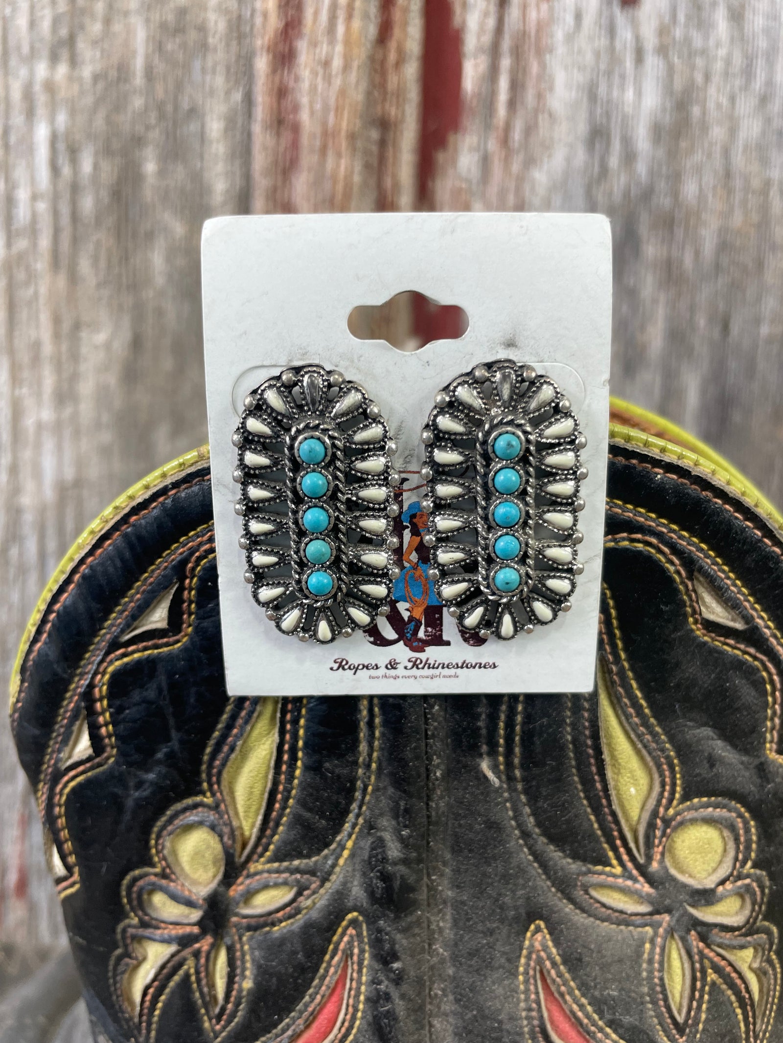 Oval Turquoise & White Stone Earrings