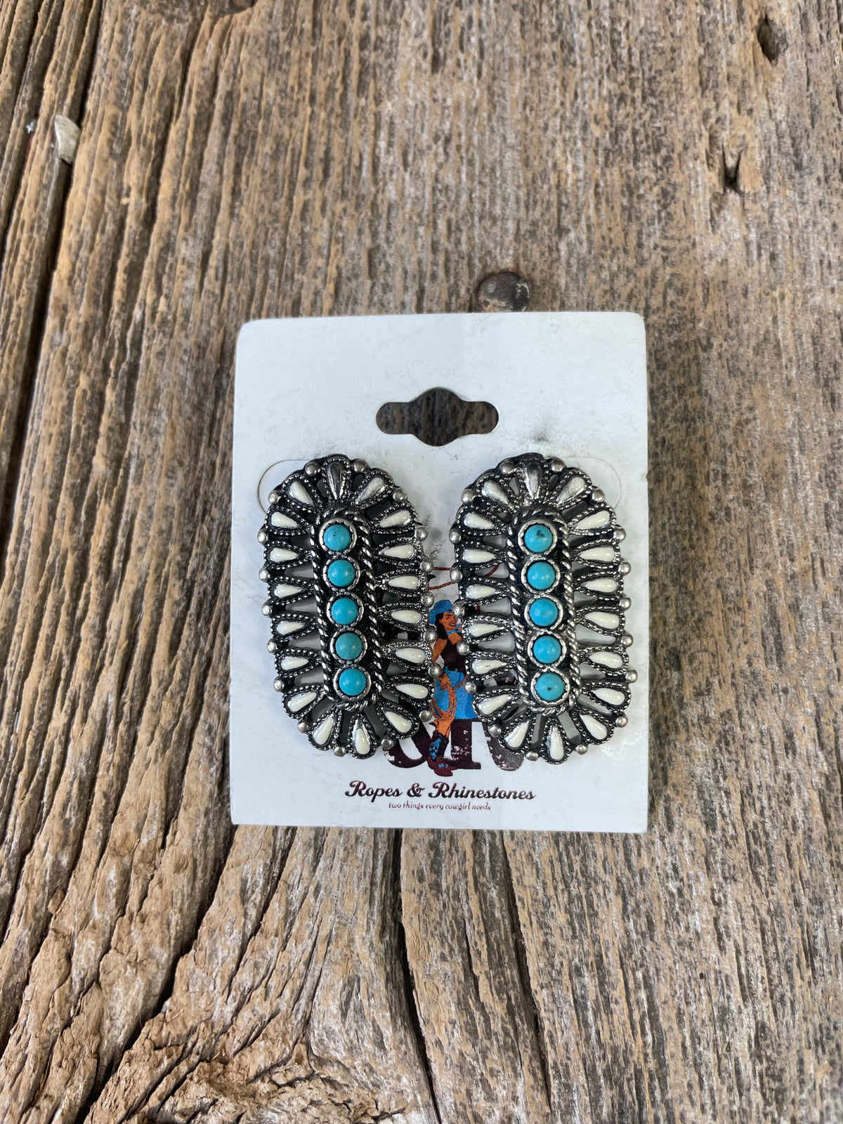 Oval Turquoise &amp; White Stone Earrings
