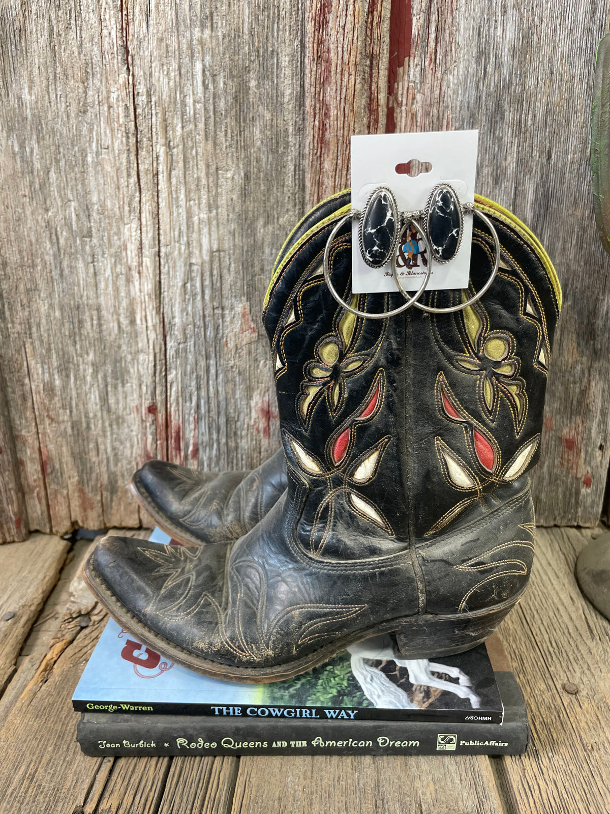 Black &amp; White Stone Flat Hoop Earrings