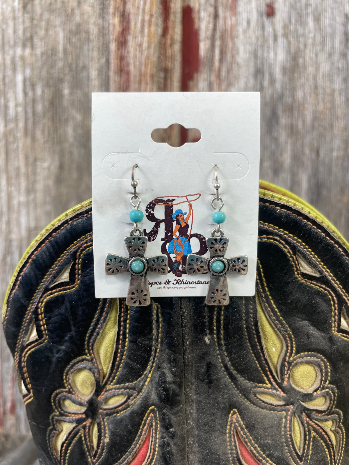 Cross Turquoise Spot Earrings