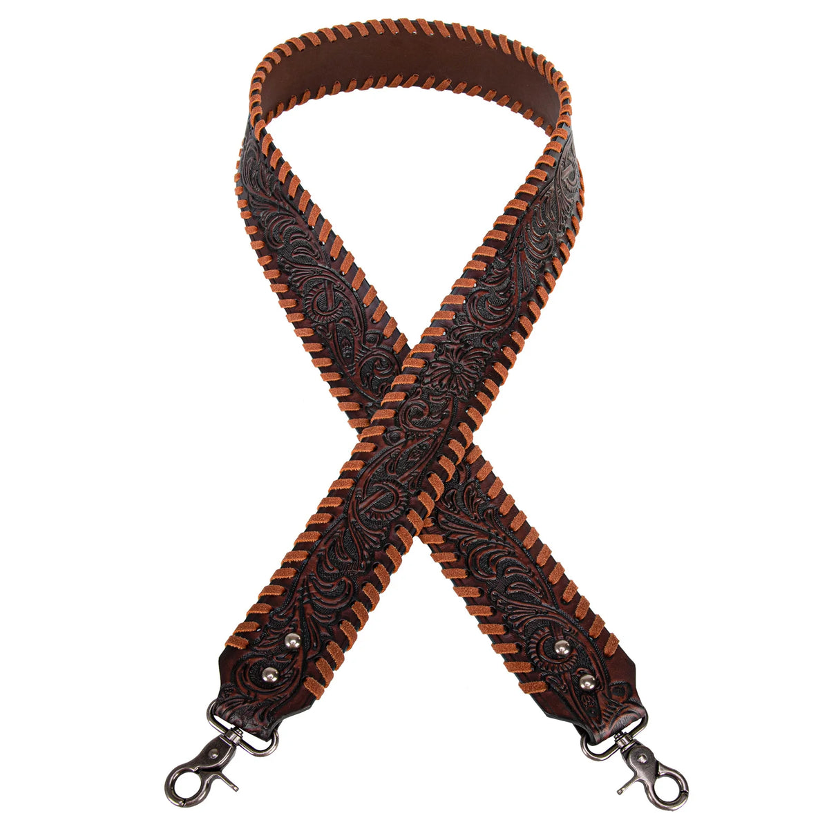 Tooled Look &amp; Whipstitch Purse Strap