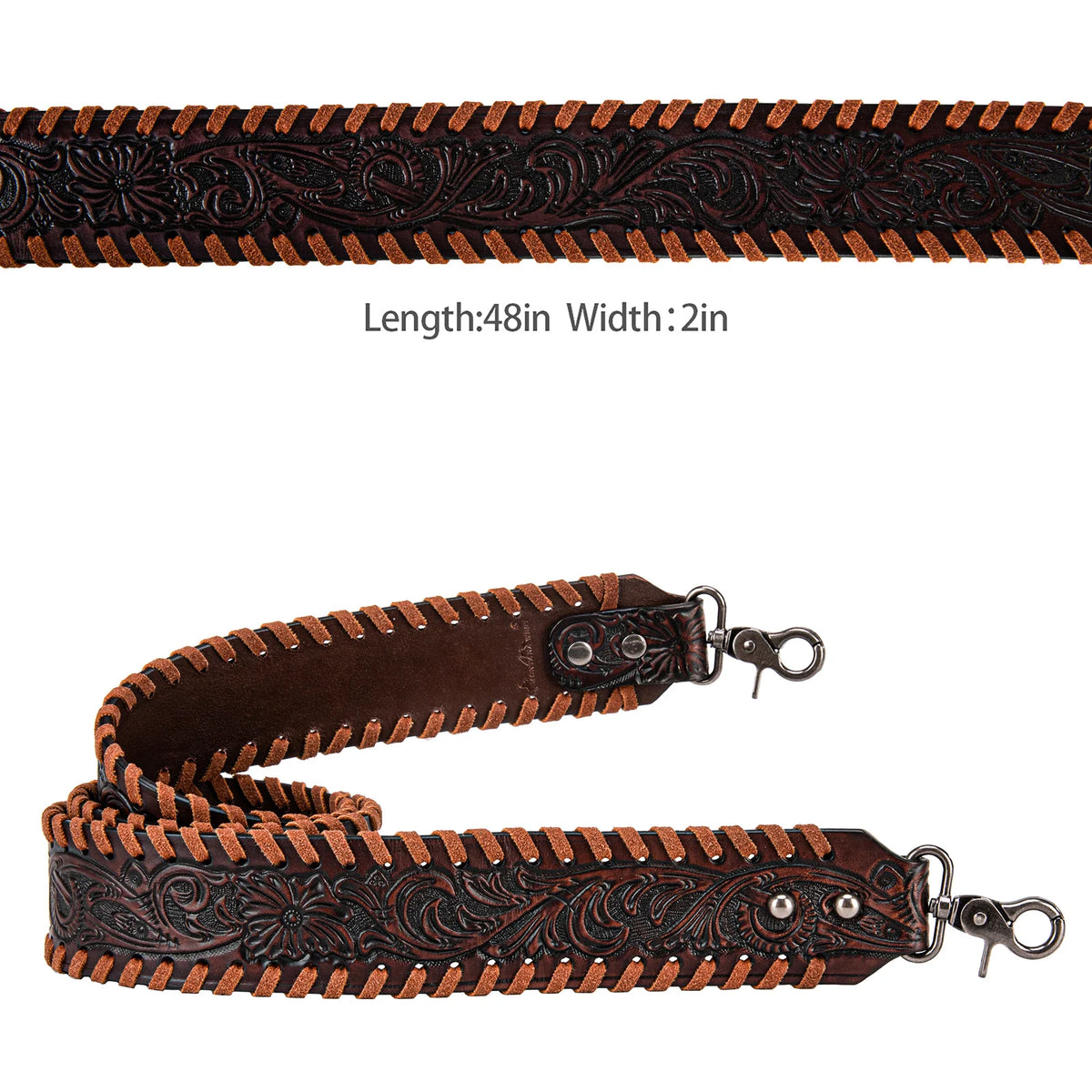 Tooled Look &amp; Whipstitch Purse Strap