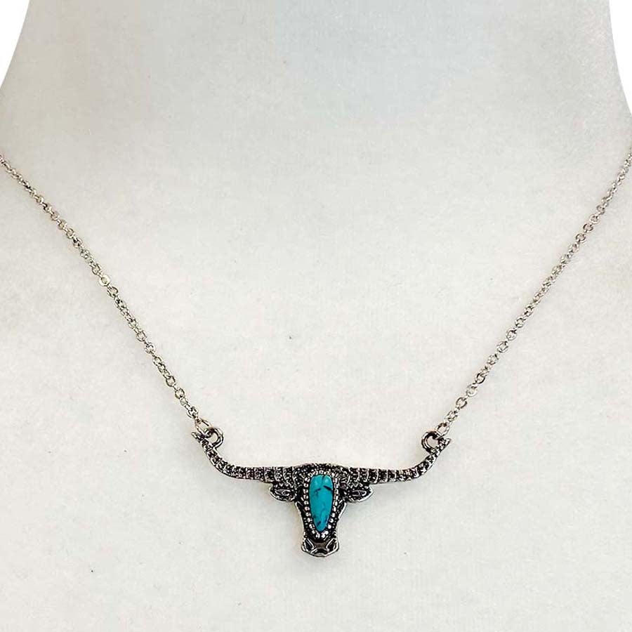 Turquoise Cow Skull Necklace