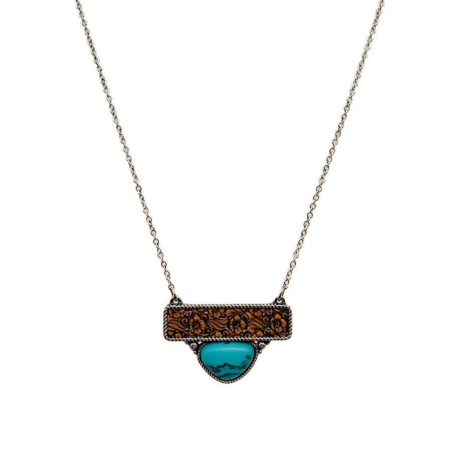Turquoise & Leather Print Necklace