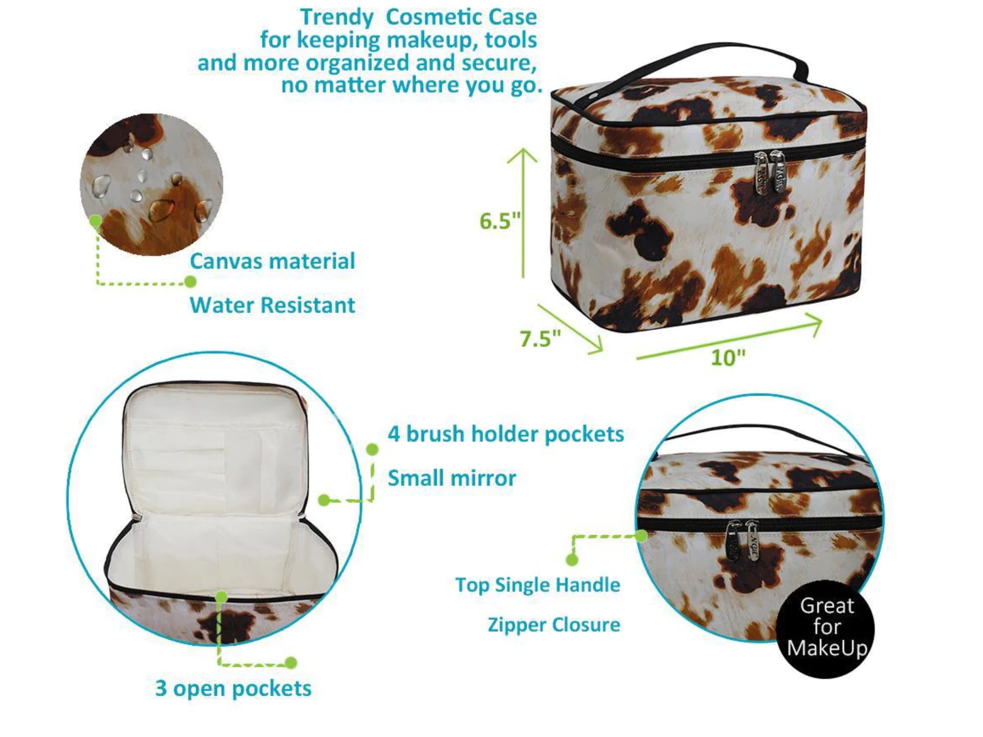 Cow Print Large Cosmetic Case