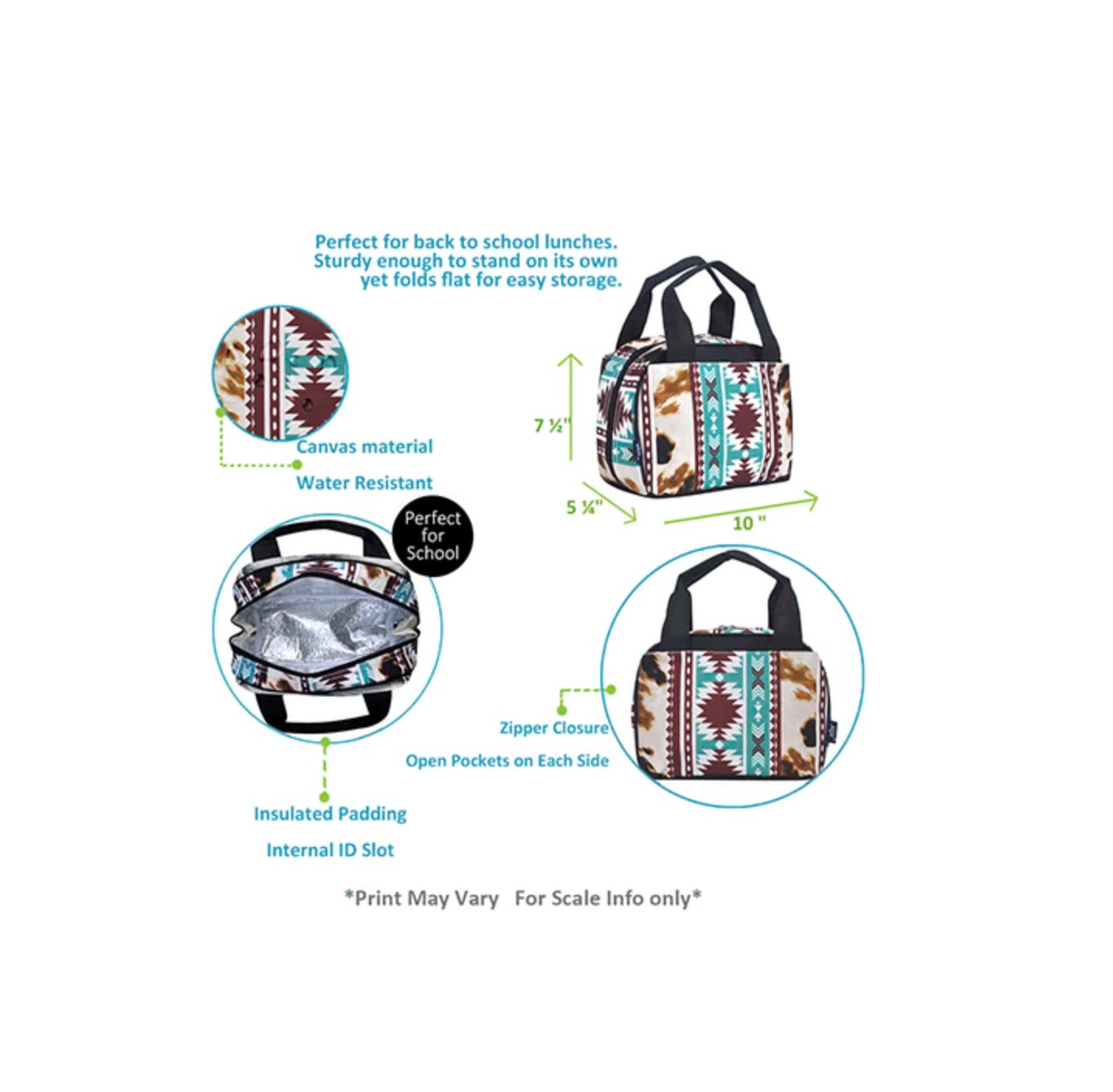 Cowhide Print Aztec Double Handle Lunch Bag