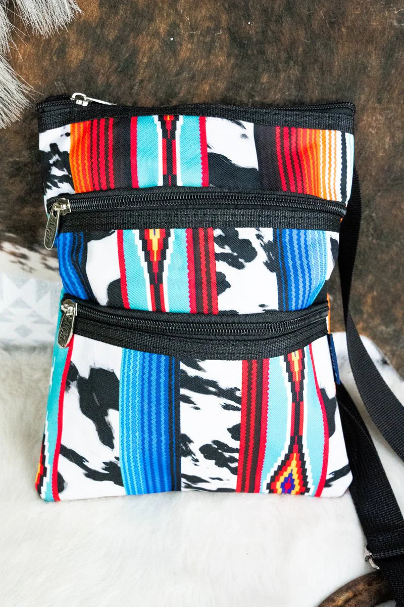 Serape Aztec & Cowhide Print Hipster Bag
