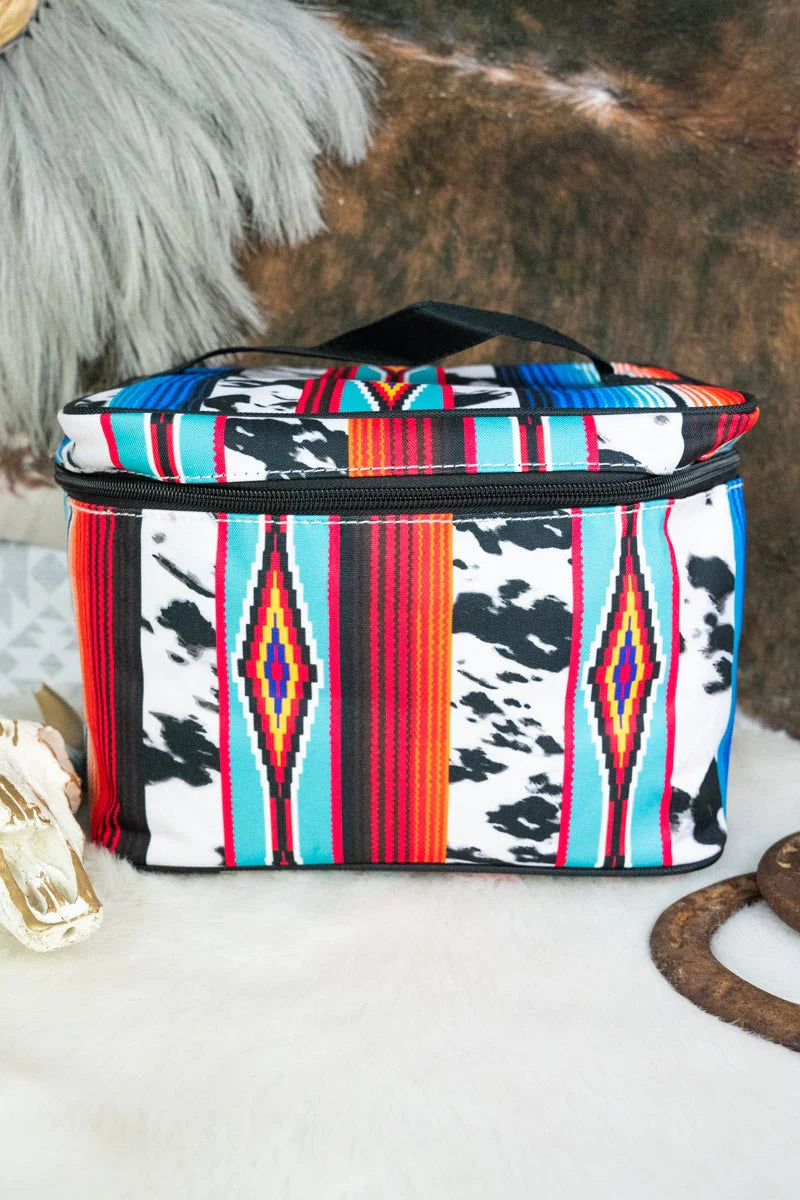 Serape Aztec & Cowhide Print Large Cosmetic Case