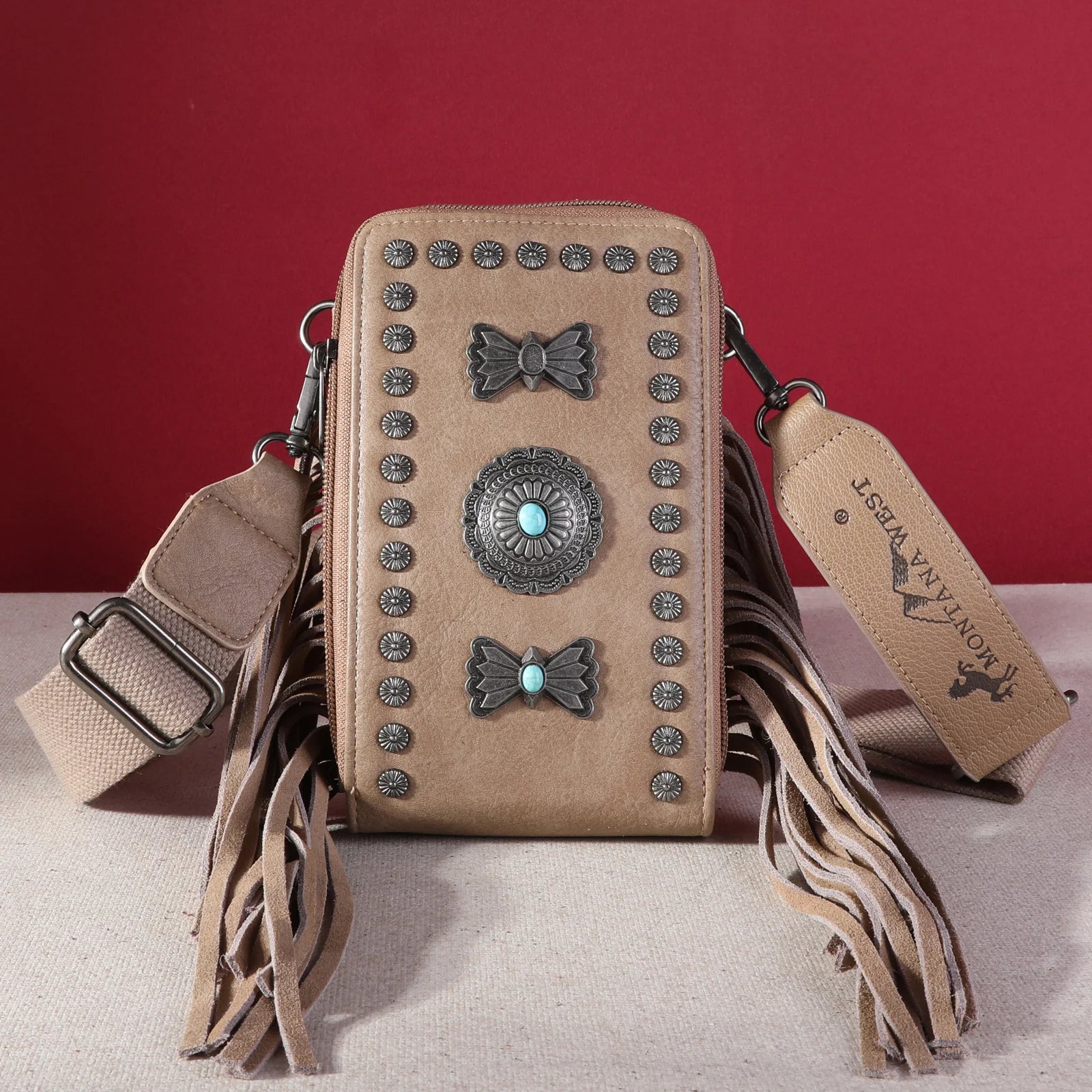 Mariposa Concho Fringe Crossbody Purse
