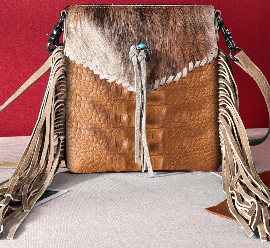 Croc Embossed Cowhide Crossbody Purse