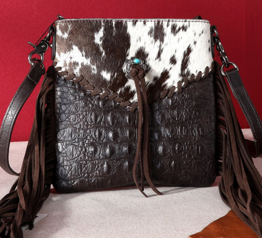 Croc Embossed Cowhide Crossbody Purse