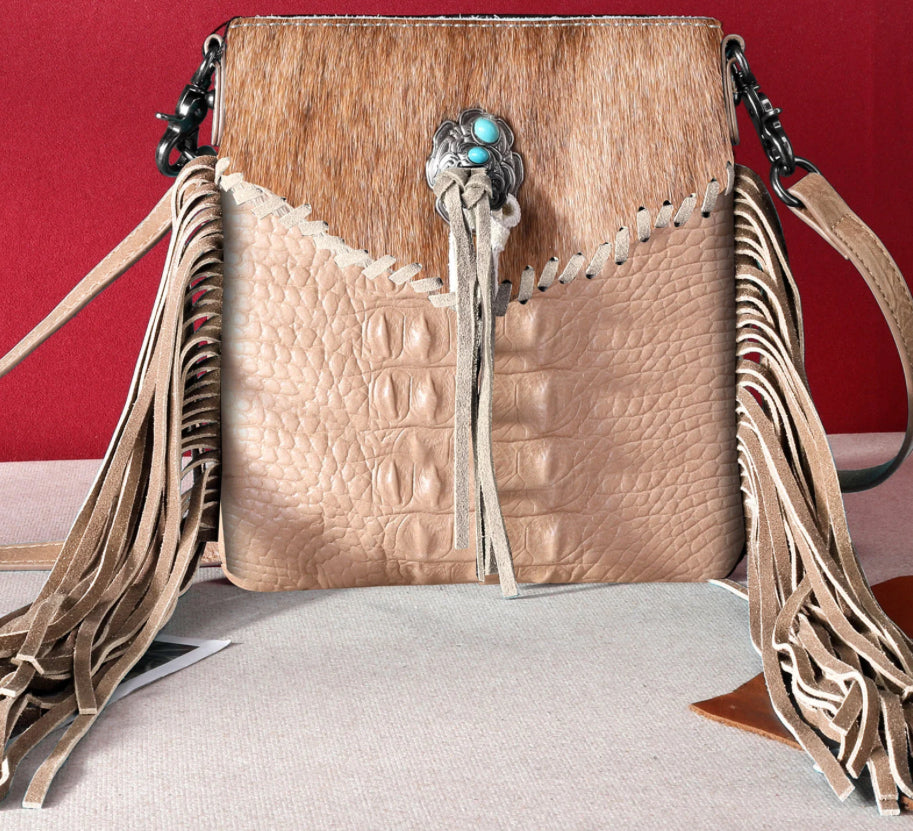 Croc Embossed Cowhide Crossbody Purse