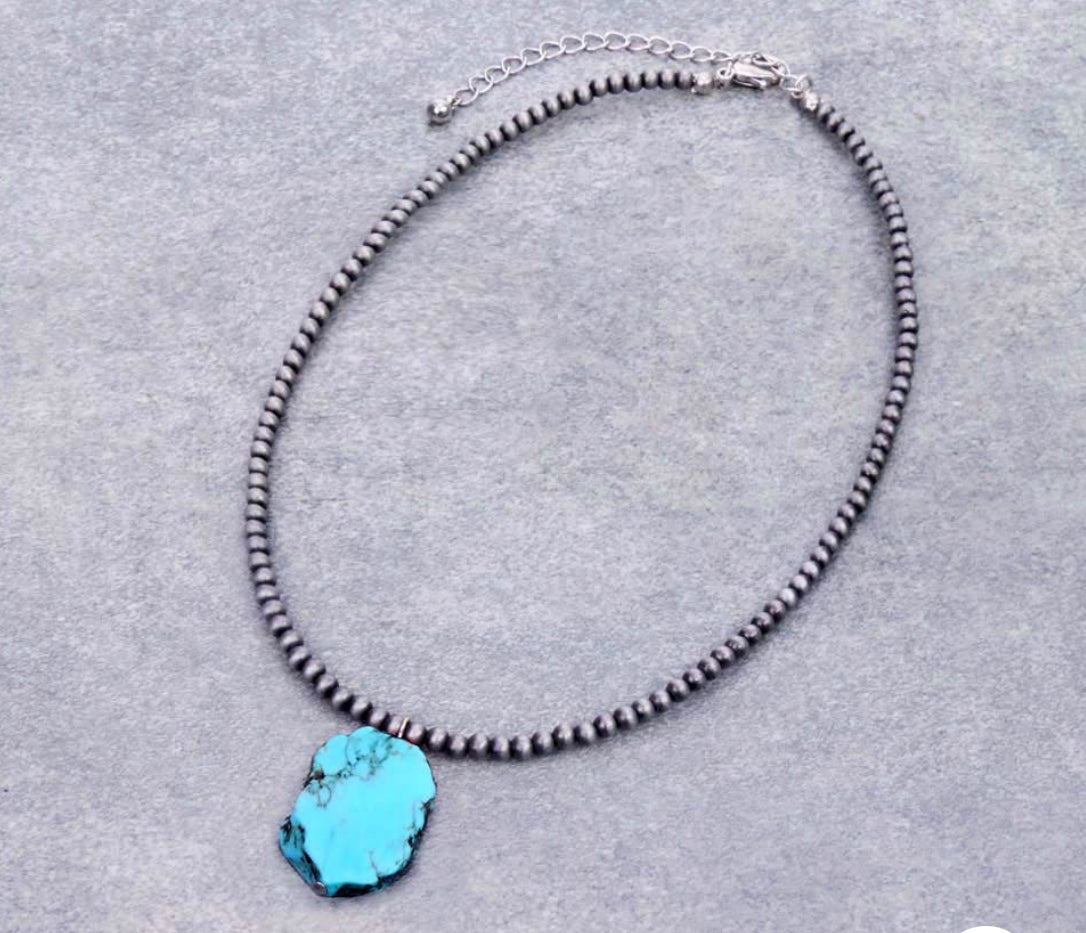 Turquoise Color Stone Slab Necklace
