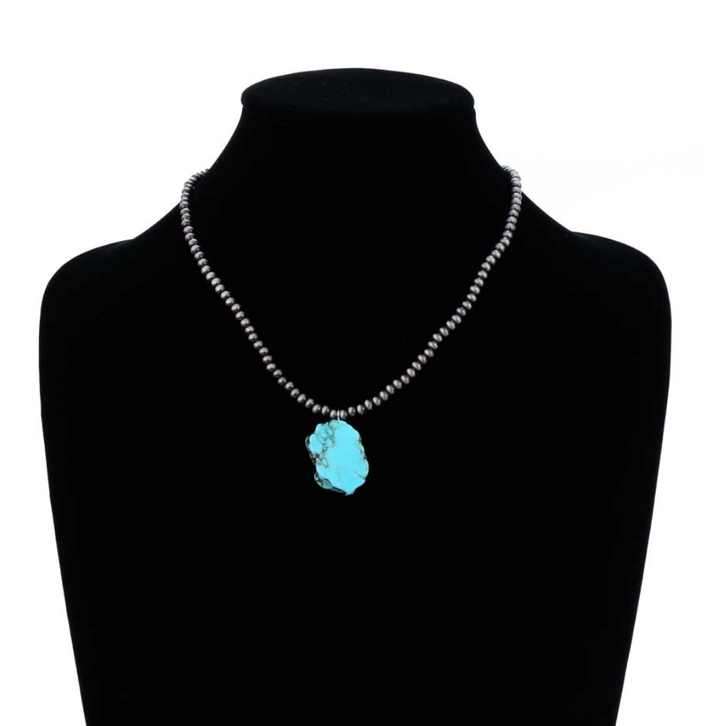 Turquoise Color Stone Slab Necklace