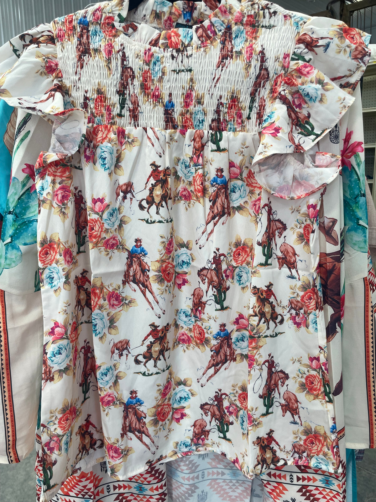 Cowboy Floral Ruffle Sleeve Shirt