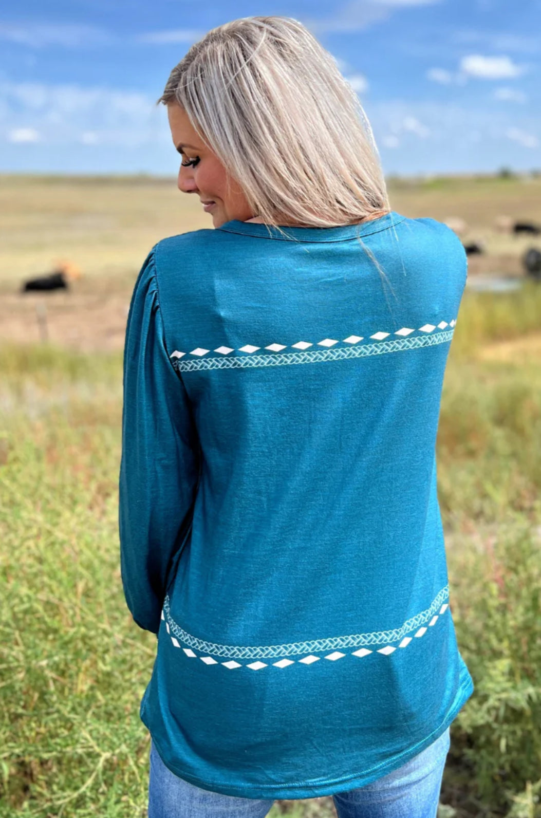 Western Hot Seat Bucking Bronc Top Turquoise