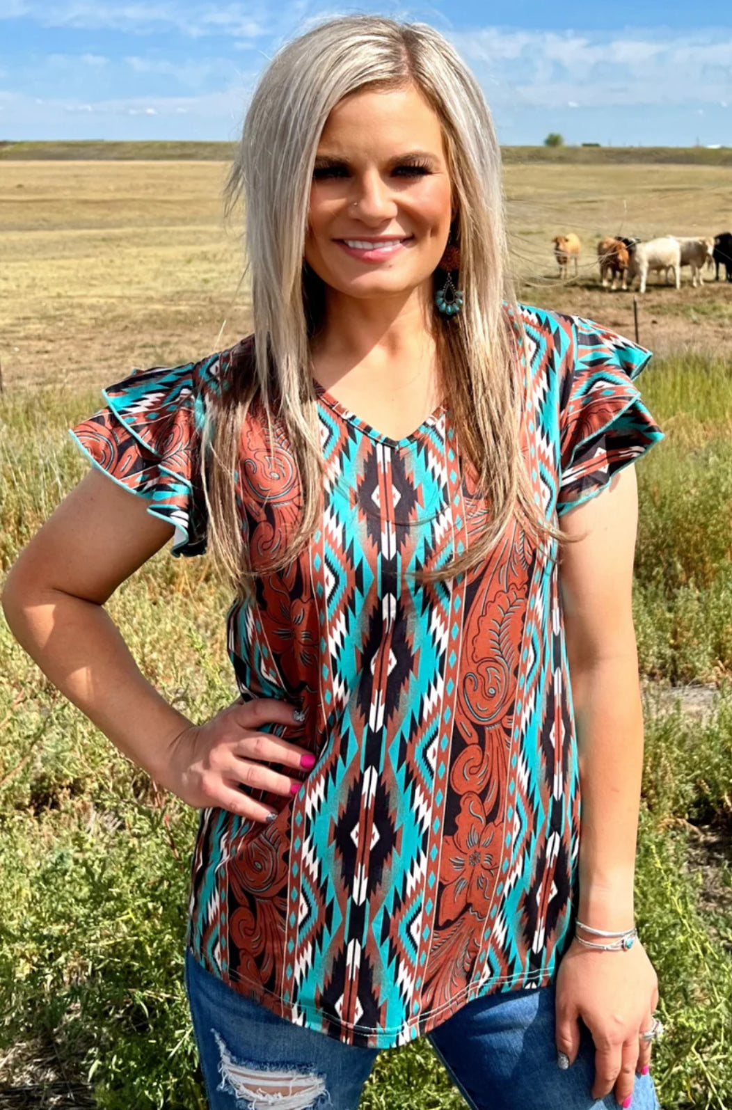 Southbound Aztec Tooled Leather Top