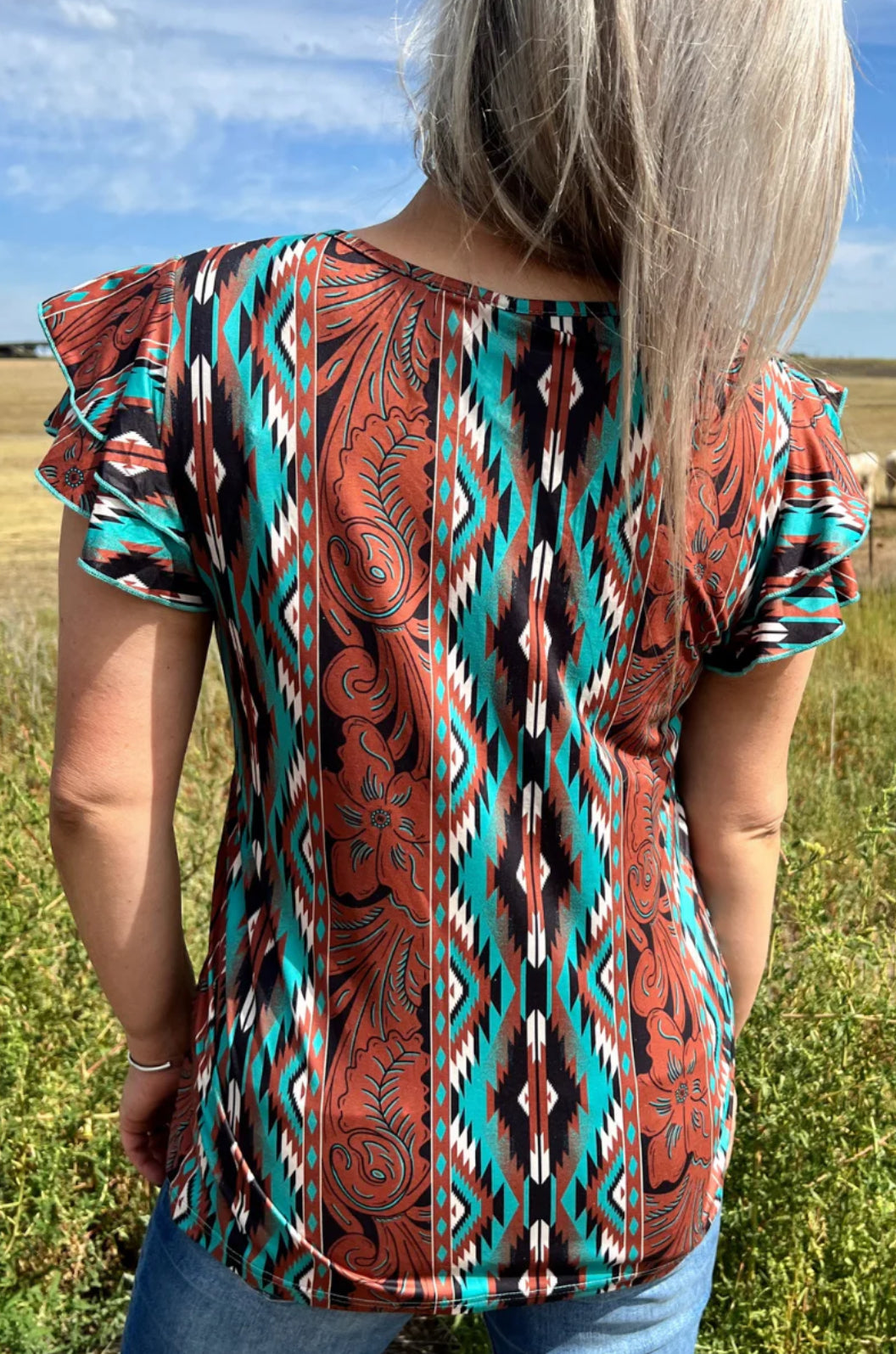Southbound Aztec Tooled Leather Top