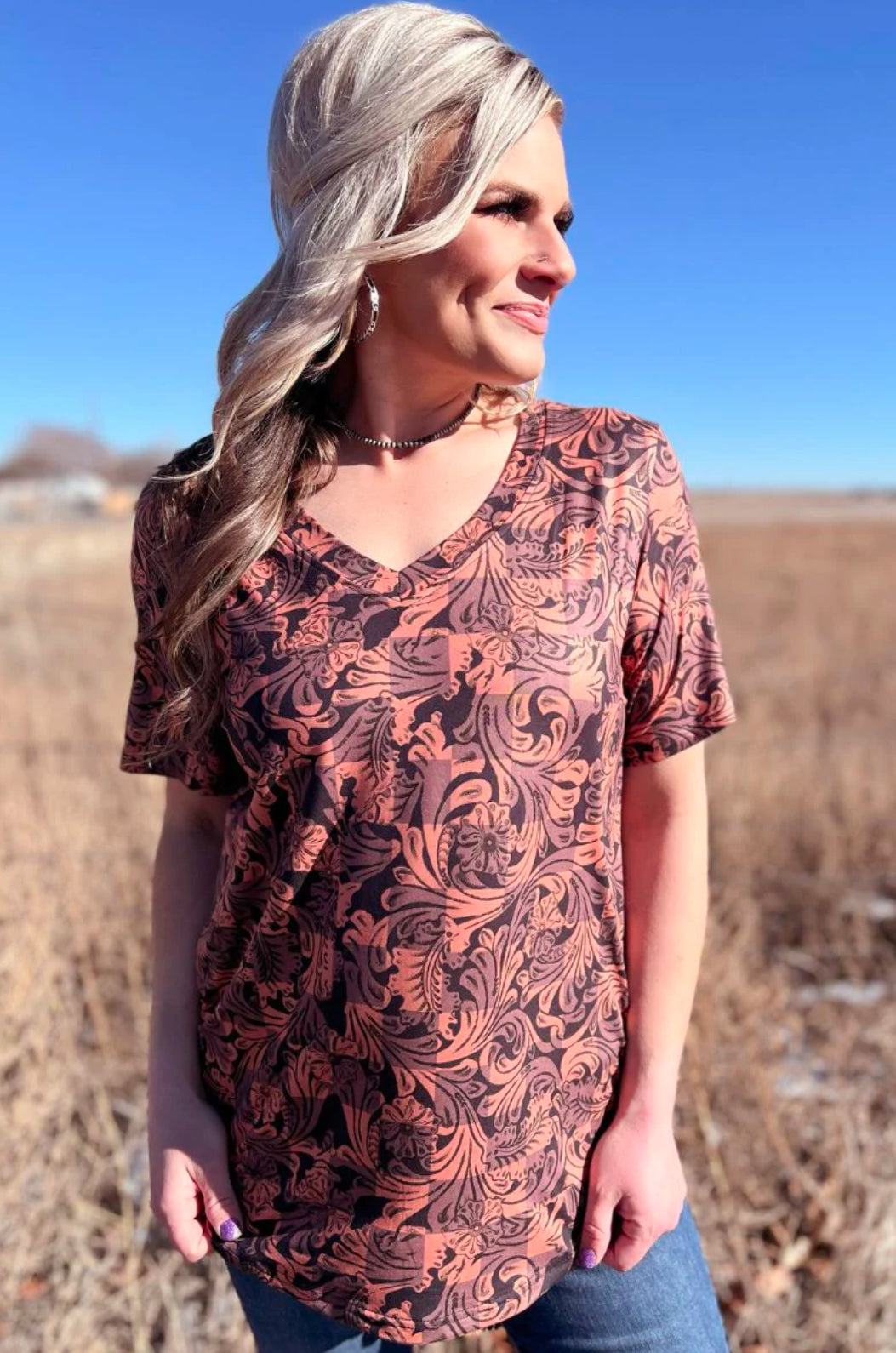 Checked In Tooled Top