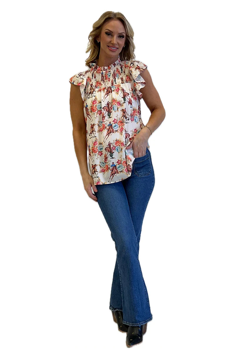 Cowboy Floral Ruffle Sleeve Shirt