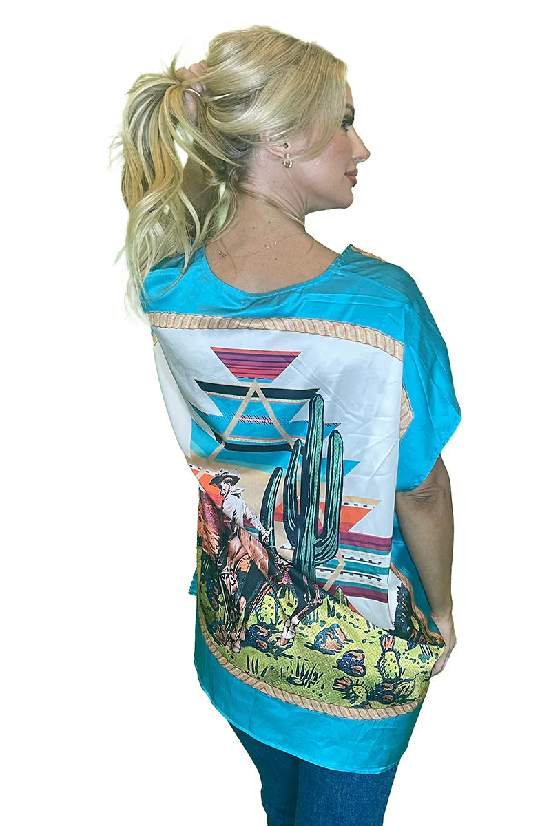 Aztec Cowboy Turquoise Poncho