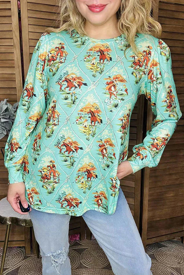 Retro Bucking Bronc Puff Sleeve Top